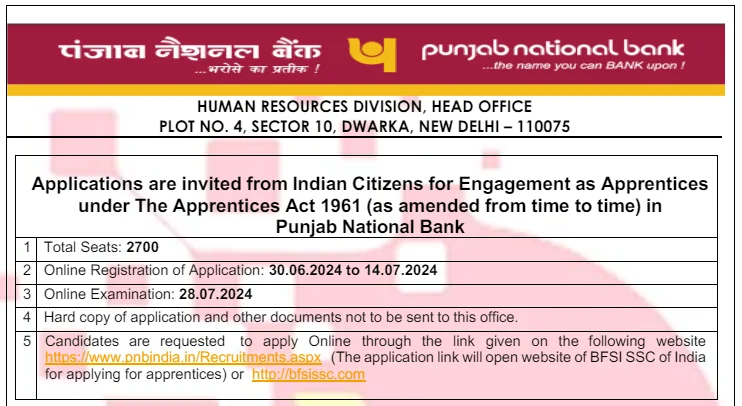 PNB Bank Job Recruitment 2024; PNB ব্যাংকে নতুন 2700 শূন্যপদে কর্মী নিয়োগ শুরু